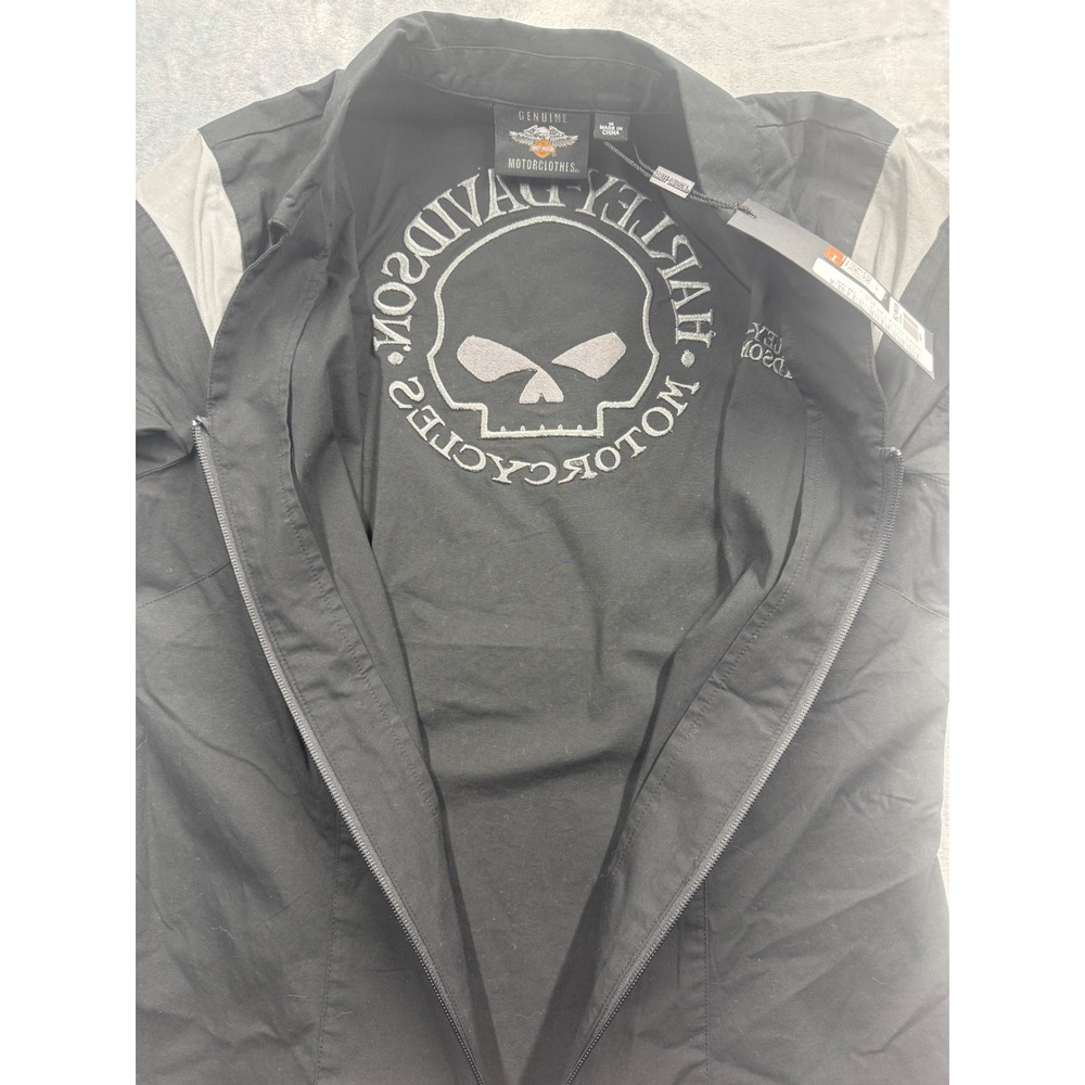 Harley Davidson Shirt women Willie G Skull Zip Front Black Gray Medium - Picture 7 of 9